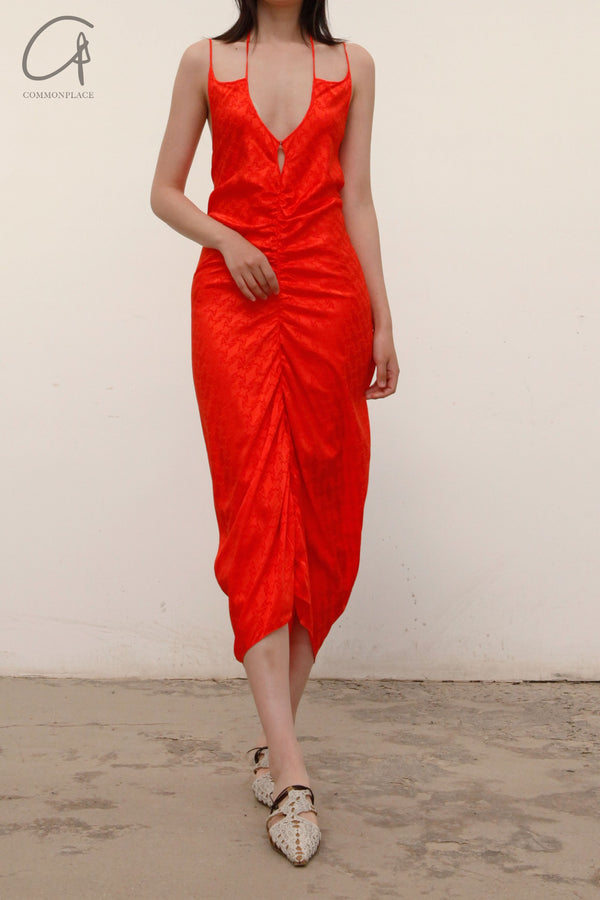 RUI Silk Jacquard Maxi Dress RSS22WV10 Blaze Orange